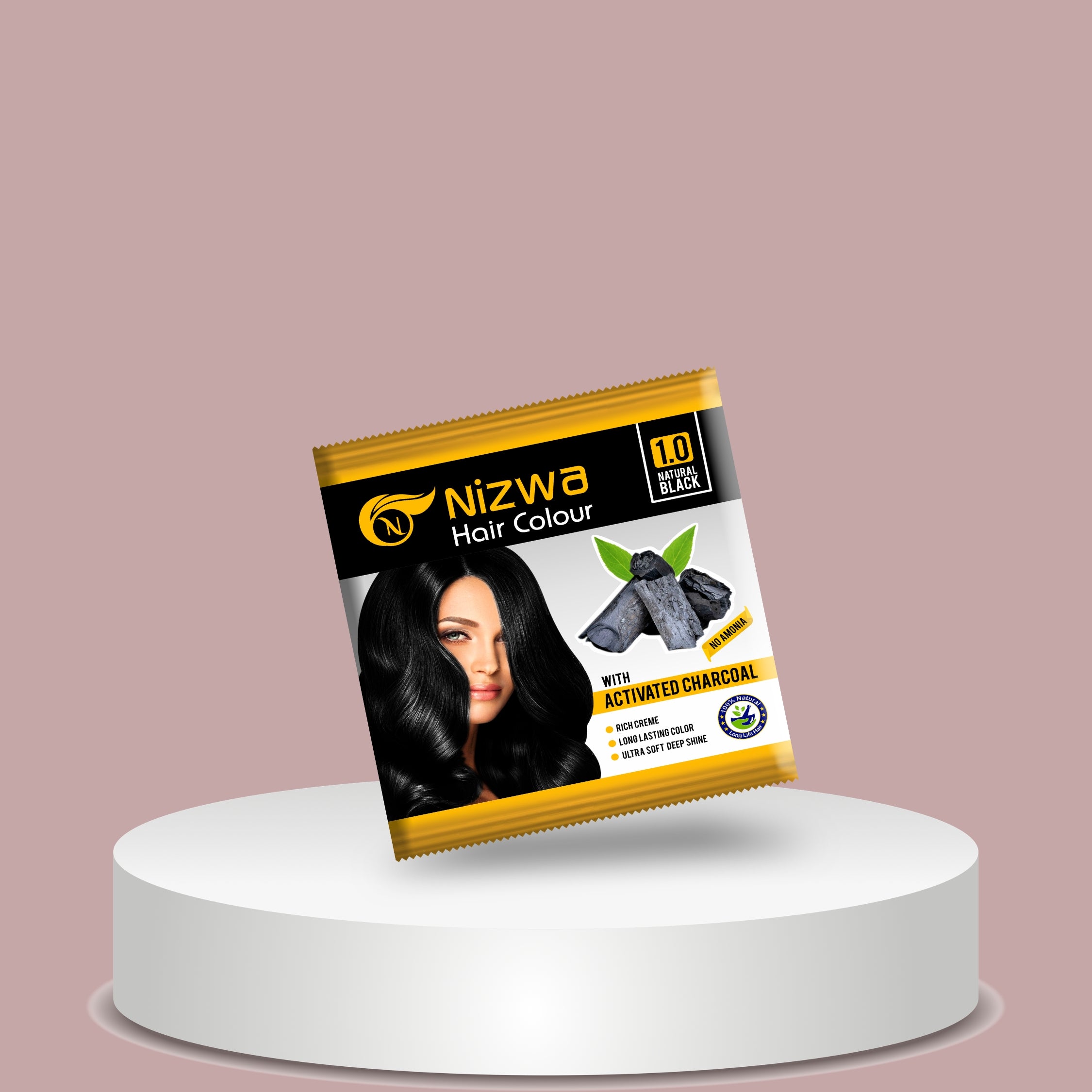Activated charcoal and herbal extracts in Nizwa Charcoal Hair Color